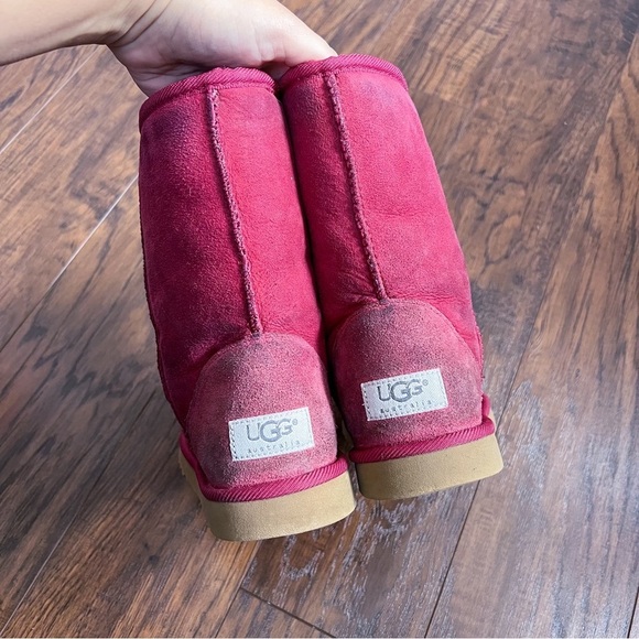 UGG • Classic Short Boot 5825 burgundy maroon pink suede sheepskin shearling mid - Picture 10 of 12